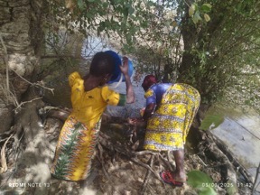Women collecting water from the stream