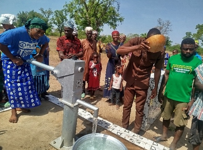 Community members at the new borehole